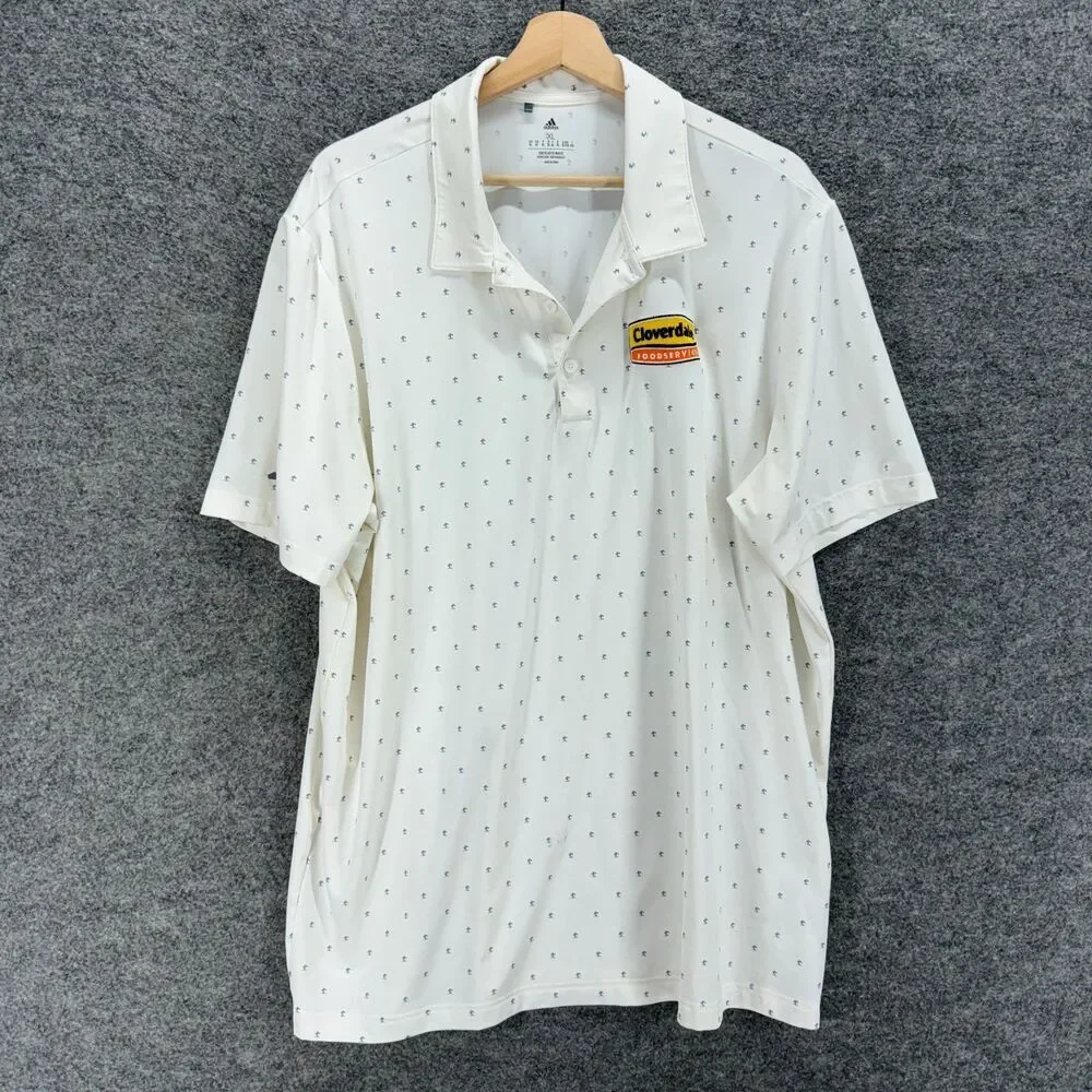 Adidas Polo Shirt Men XL White Geometric Button Up Collared Short Sleeve Regular